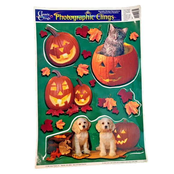 Halloween Cats & Dogs Plastic Window Clings Vintage NOS - Picture 3 of 7